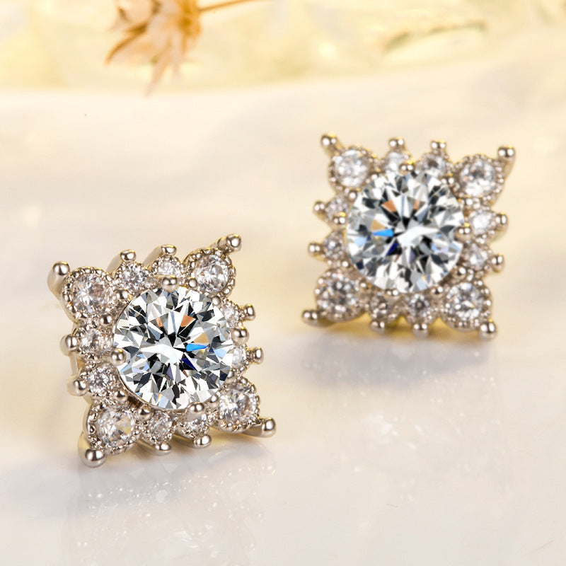 Wholesale Jewelry Shiny Snowflake Copper Earrings